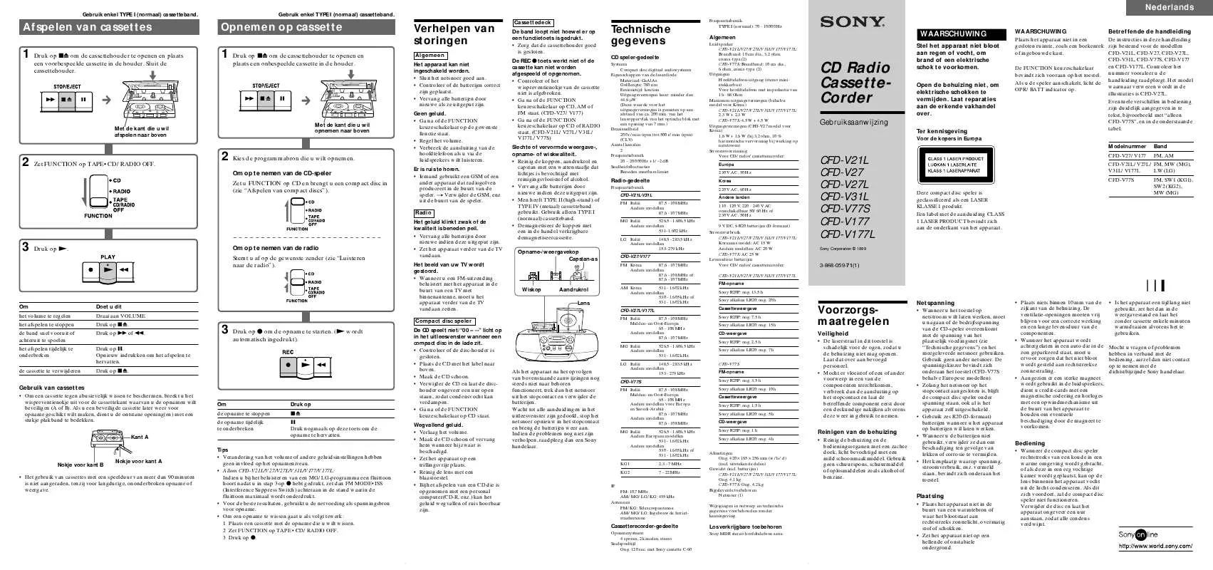 Mode d'emploi SONY CFD-V177L
