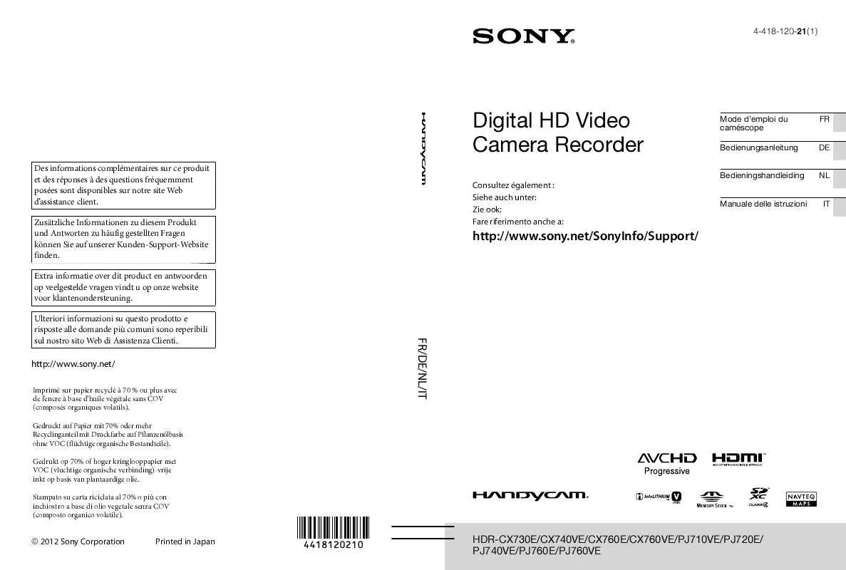 Mode d'emploi SONY HDR-CX740VE