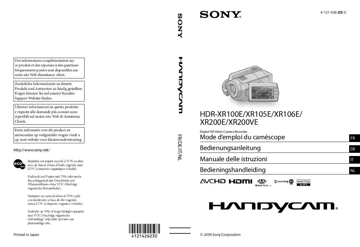 Mode d'emploi SONY HDR-XR105E