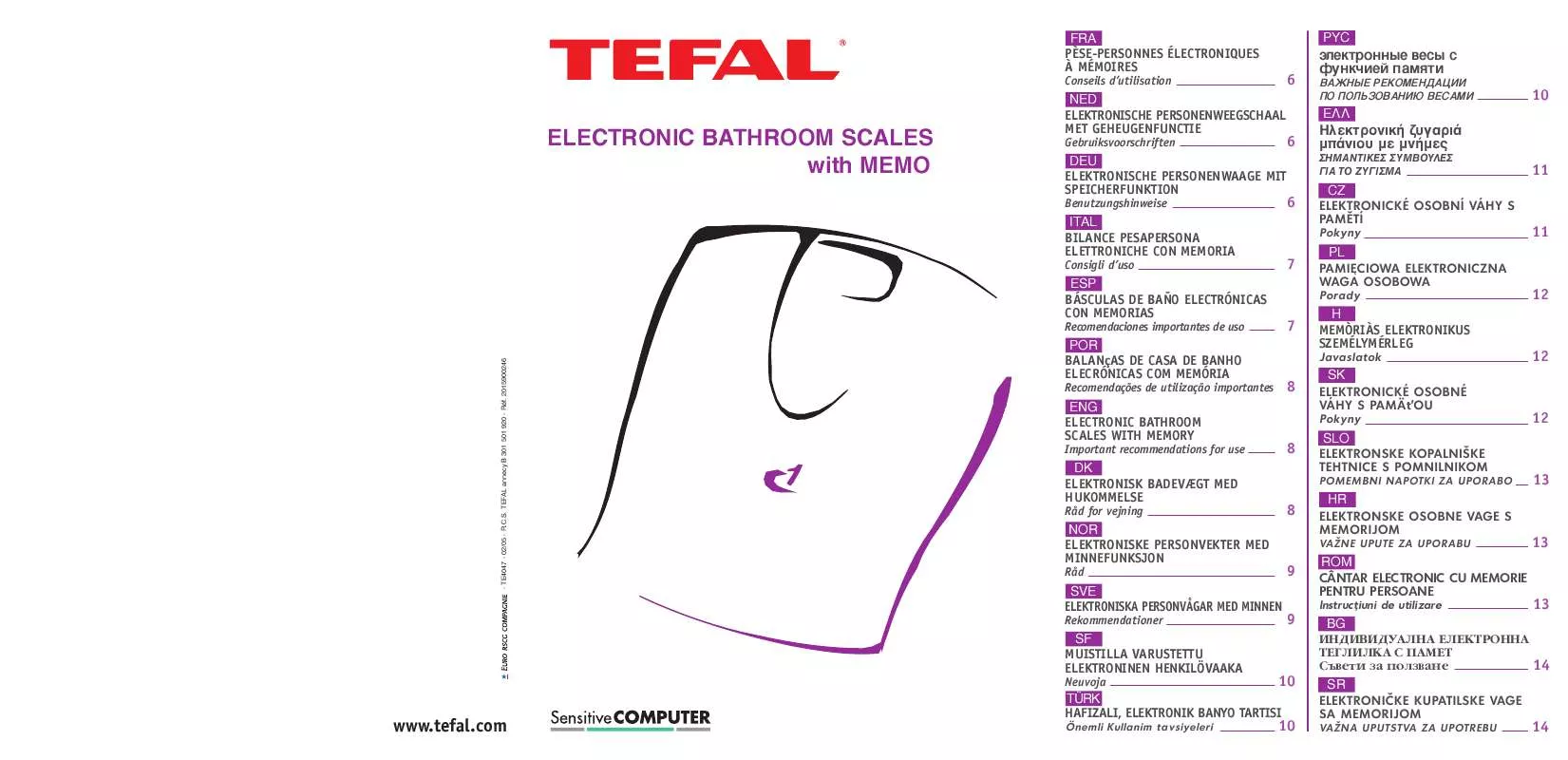 Mode d'emploi TEFAL ELECTRONIC BATHROOM SCALES WITH MEMO