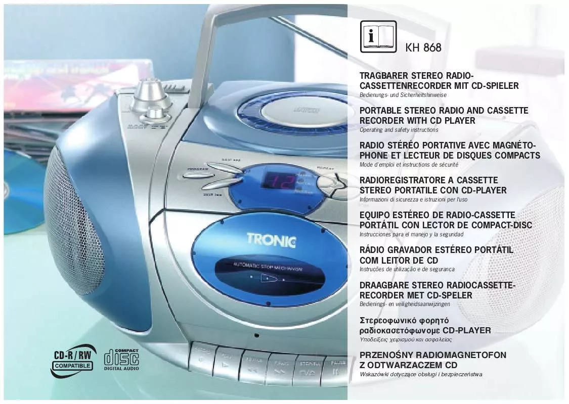 Mode d'emploi TRONIC KH 868 PORTABLE STEREO RADIO AND CASSETTE RECORDER WITH CD PLAYER
