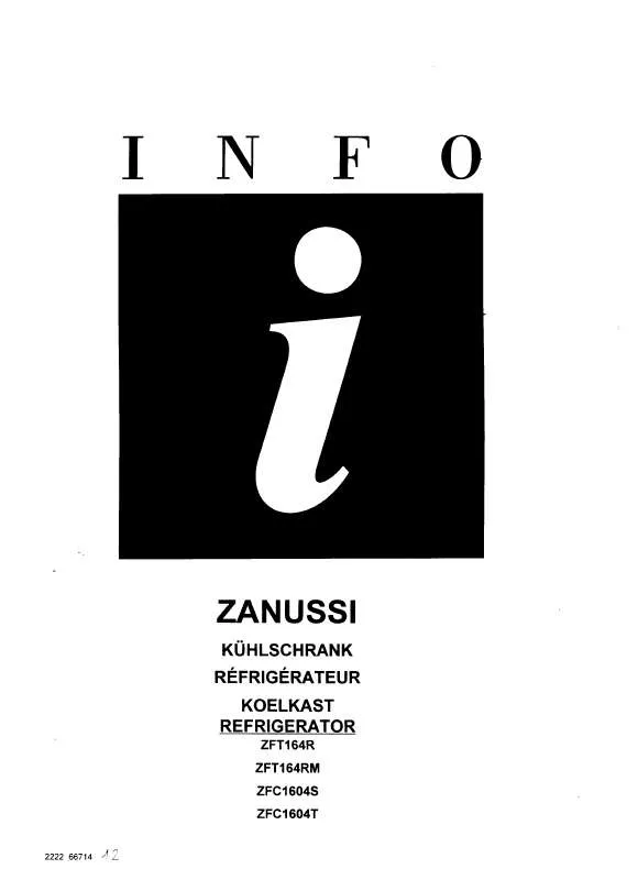 Mode d'emploi ZANUSSI ZFC1604S