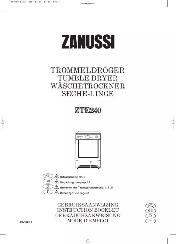 Mode d'emploi ZANUSSI ZTE240