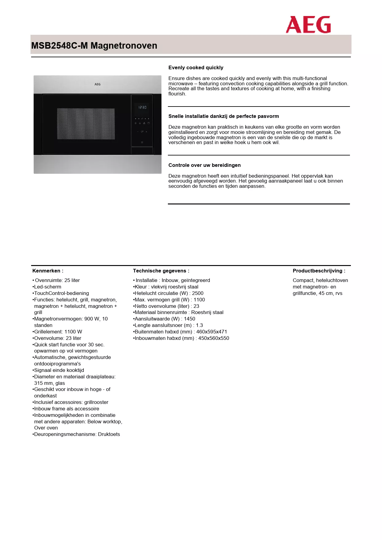 Mode d'emploi AEG MSB2548C-M