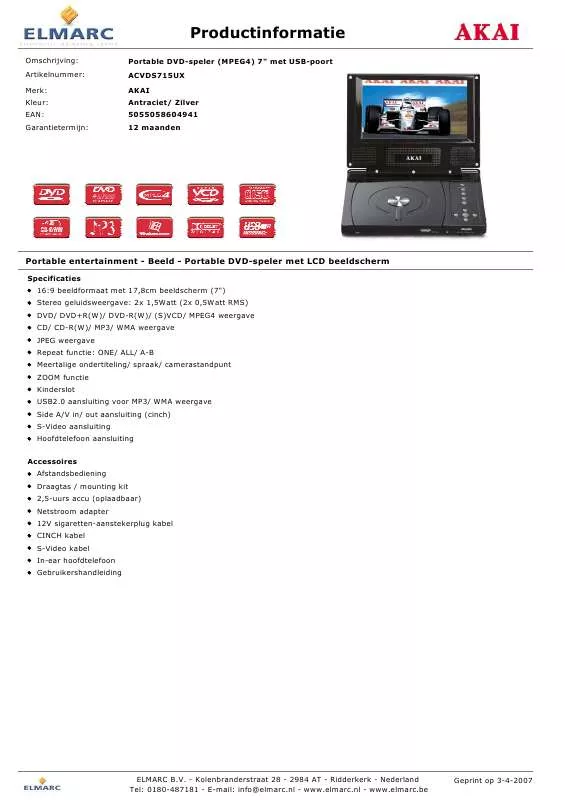 Mode d'emploi AKAI ACVDS715UX