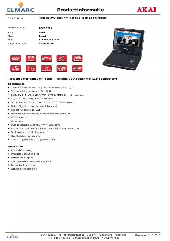 Mode d'emploi AKAI ACVDS726