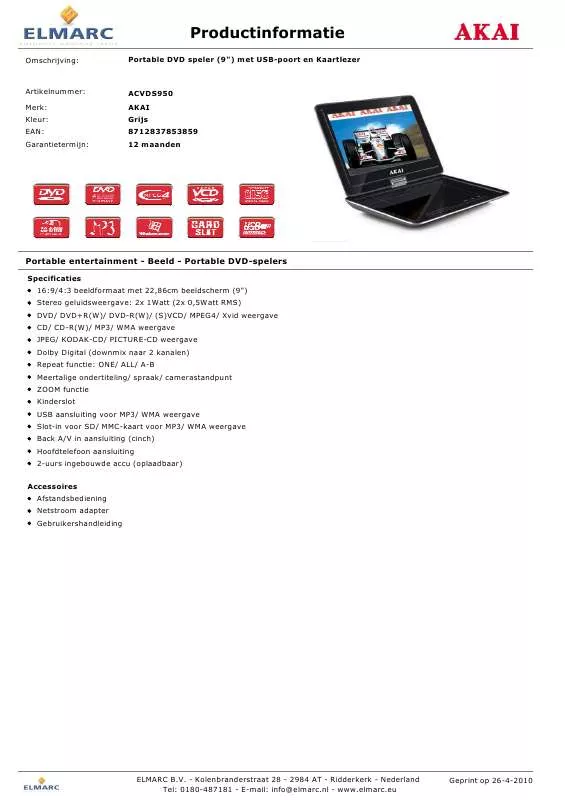 Mode d'emploi AKAI ACVDS950