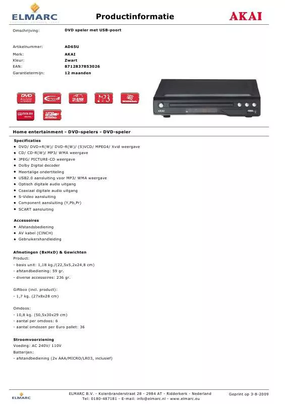 Mode d'emploi AKAI AD65U