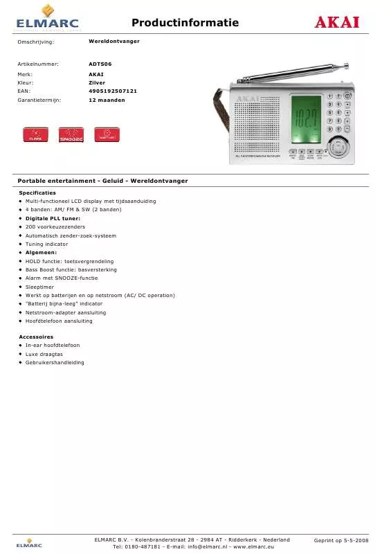 Mode d'emploi AKAI ADTS06