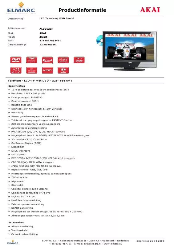 Mode d'emploi AKAI ALD2620H