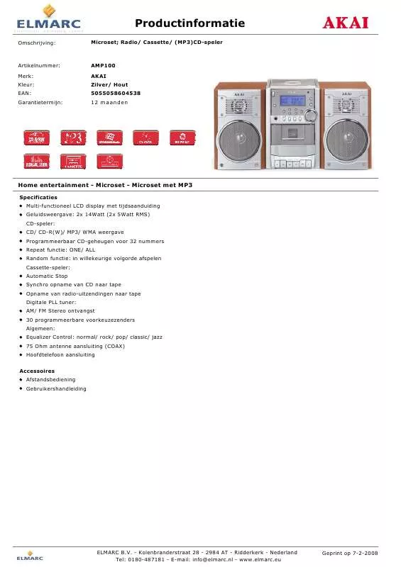 Mode d'emploi AKAI AMP100