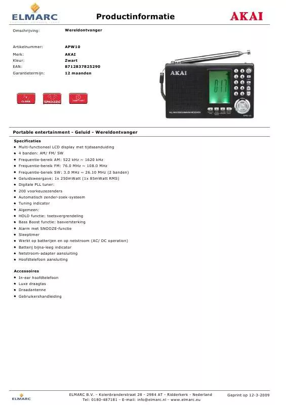 Mode d'emploi AKAI APW10