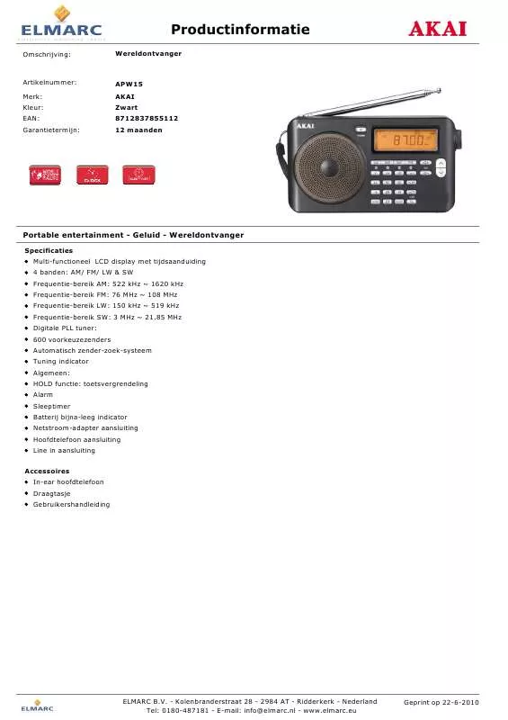 Mode d'emploi AKAI APW15