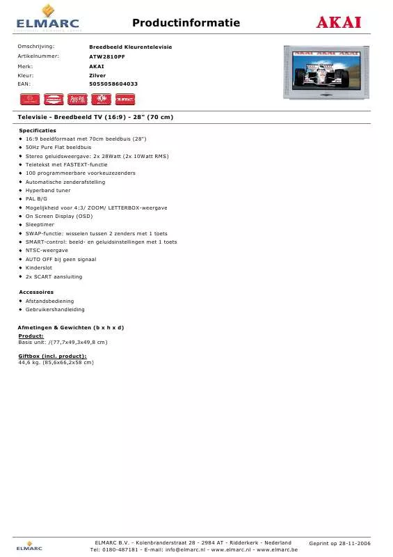 Mode d'emploi AKAI ATW2810PF