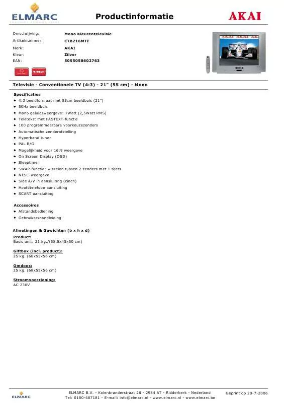 Mode d'emploi AKAI CTB216MTF