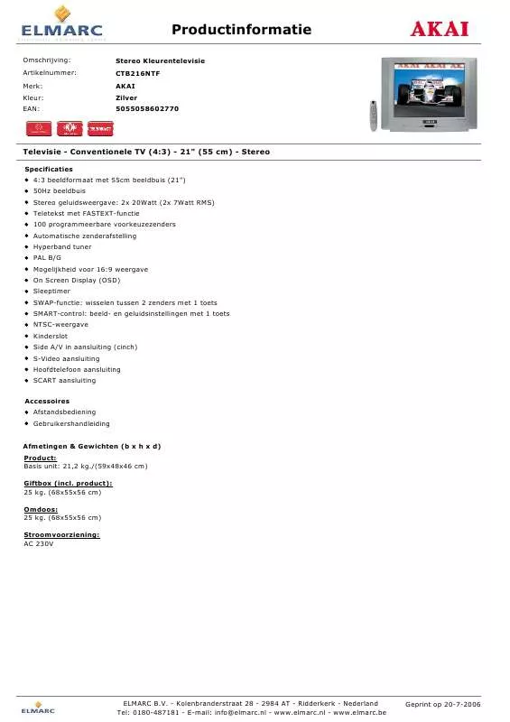 Mode d'emploi AKAI CTB216NTF