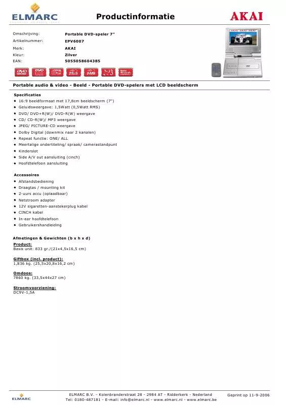 Mode d'emploi AKAI EPV6007