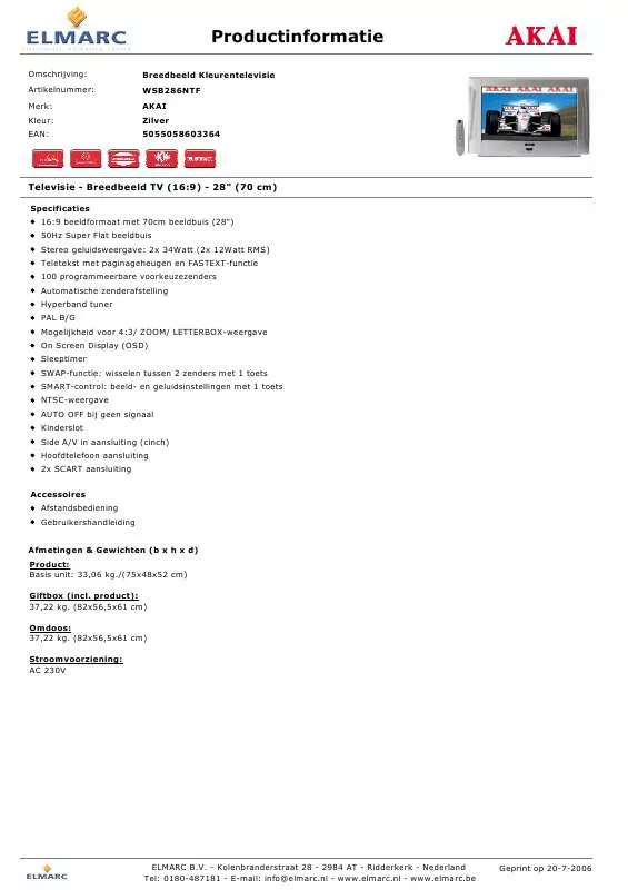 Mode d'emploi AKAI WSB286NTF