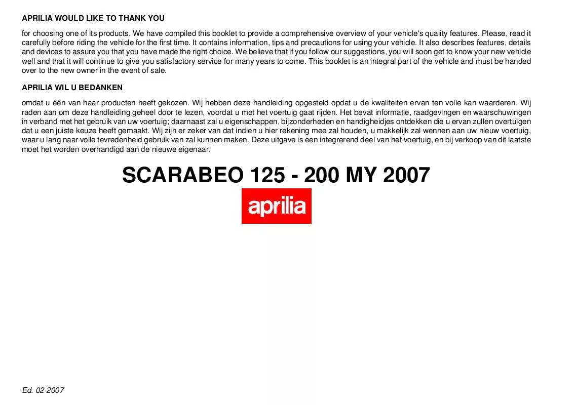 Mode d'emploi APRILIA SCARABEO 125-200