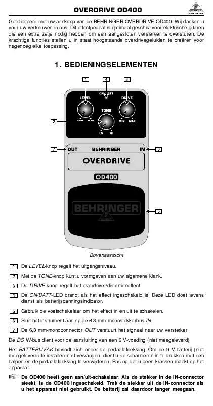 Mode d'emploi BEHRINGER OD400