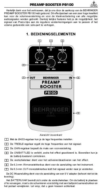 Mode d'emploi BEHRINGER PB100