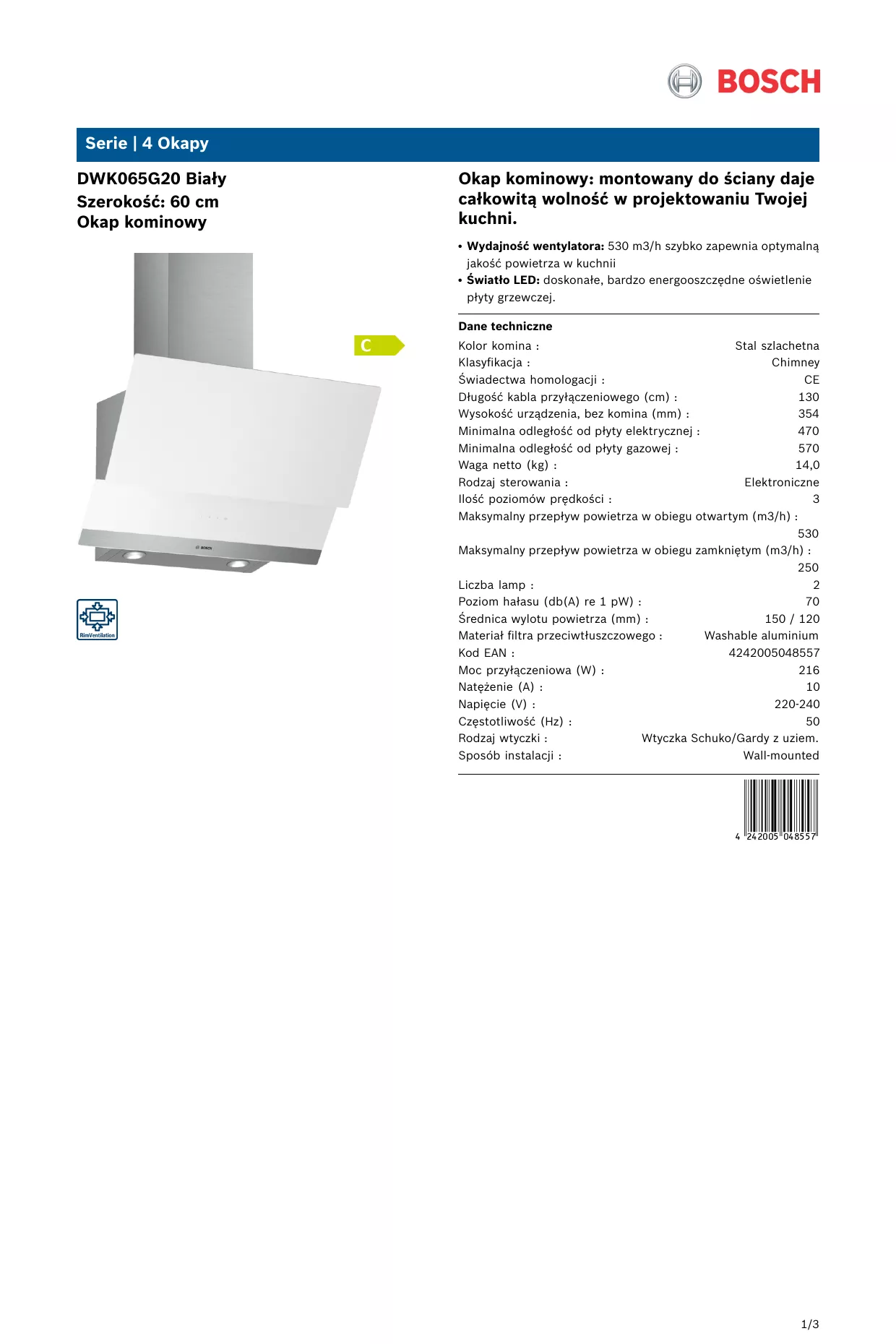 Mode d'emploi BOSCH DWK065G20