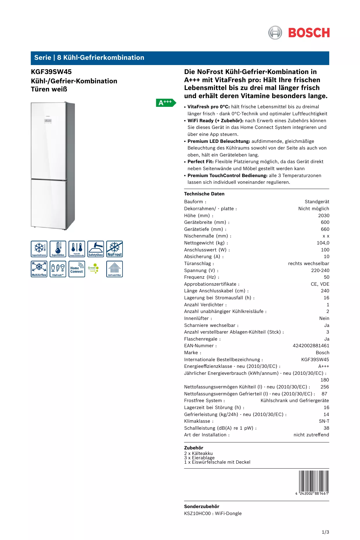 Mode d'emploi BOSCH KGF39SW45