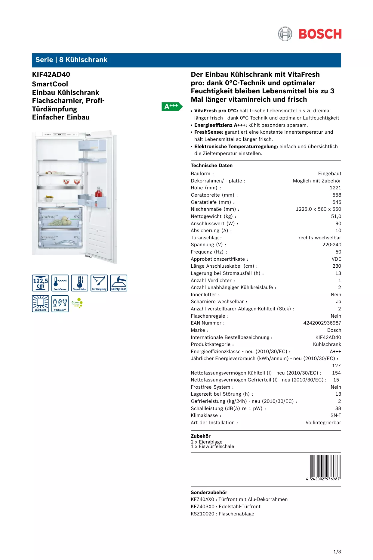 Mode d'emploi BOSCH KIF42AD40