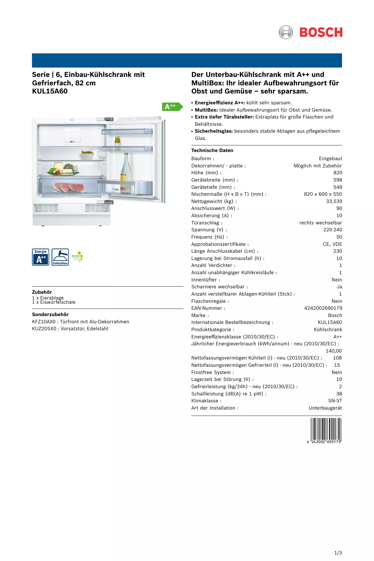 Mode d'emploi BOSCH KUL15AX60 + KFZ10AX0