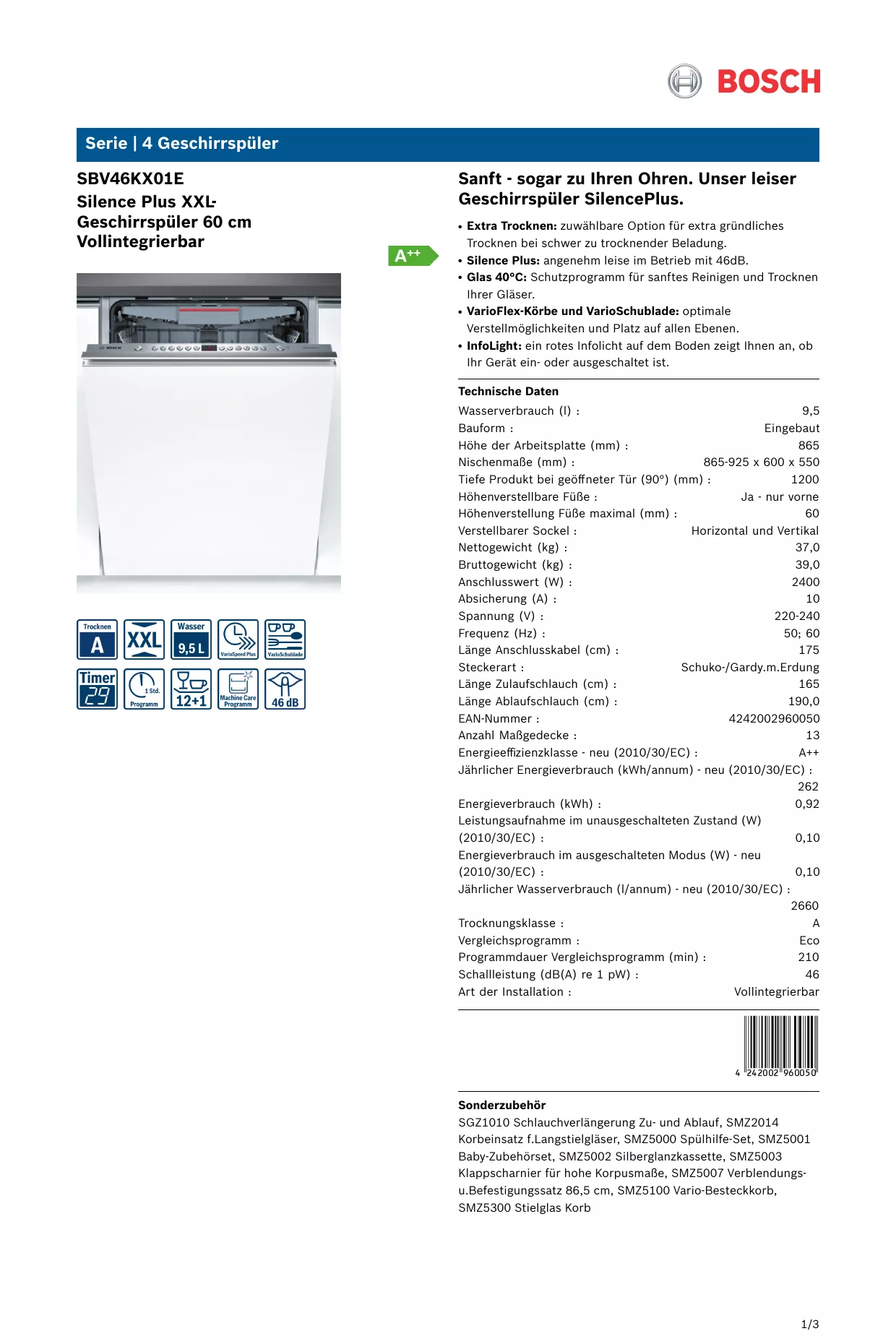 Mode d'emploi BOSCH SBV46KX01E