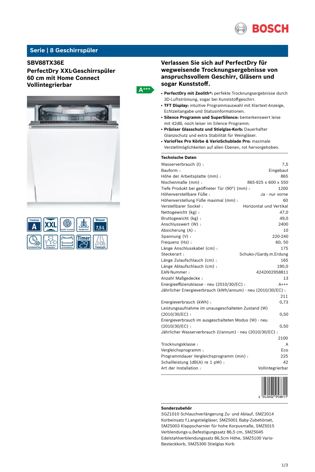 Mode d'emploi BOSCH SBV88TX36E