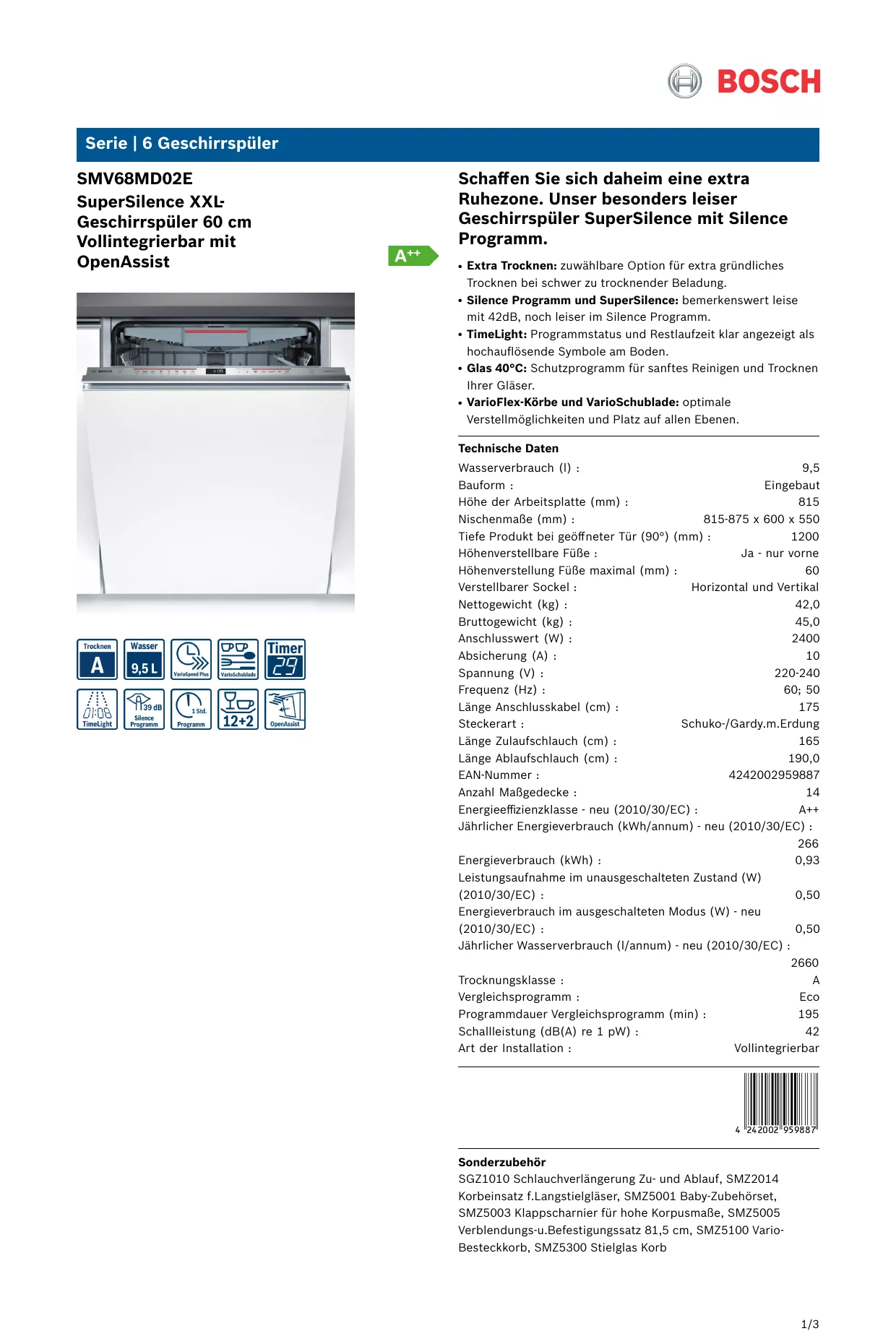 Mode d'emploi BOSCH SMV68MD02E