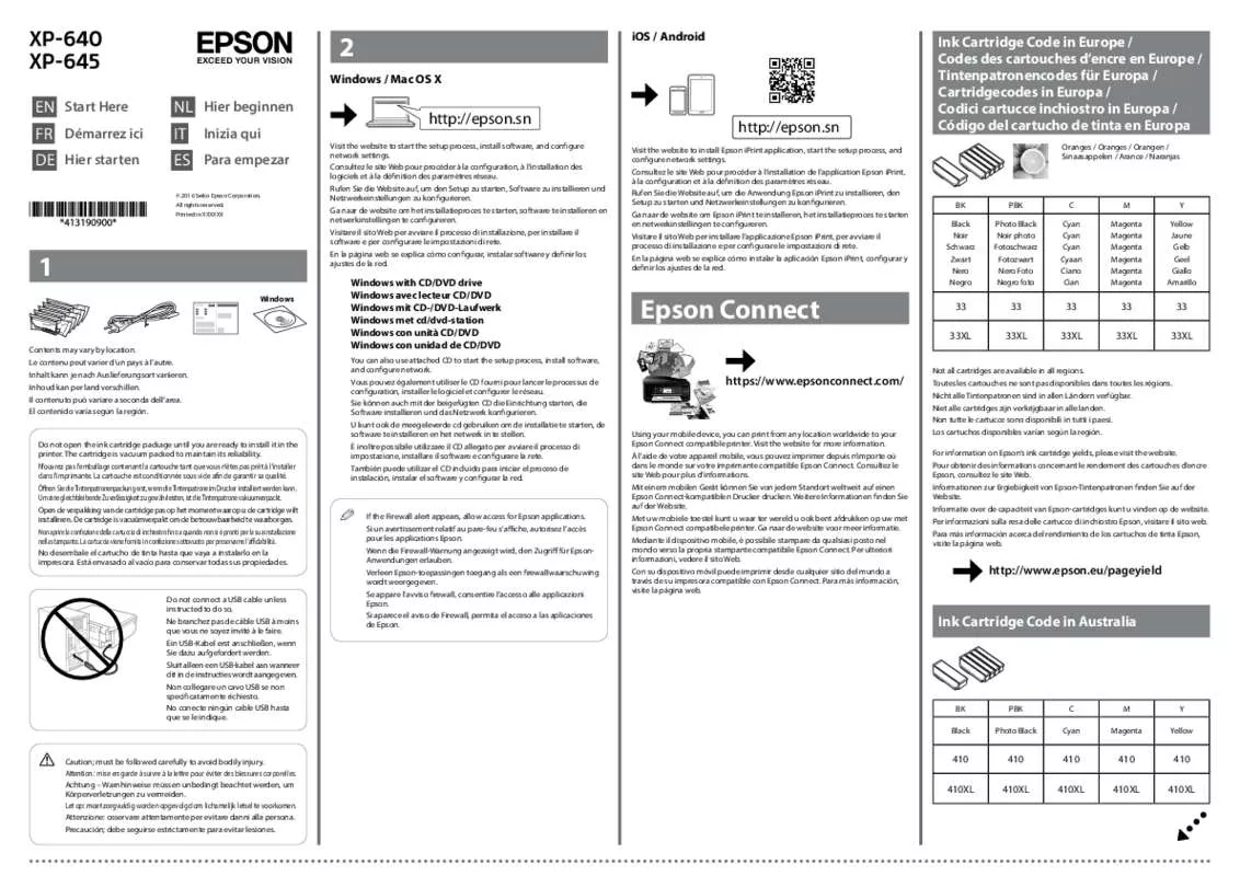 Mode d'emploi EPSON EXPRESSION PREMIUM XP-640,MV