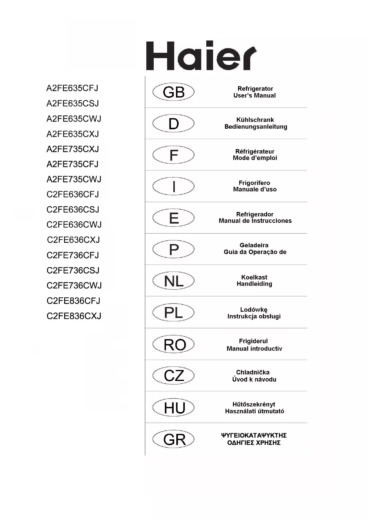 Mode d'emploi HAIER C2FE836CFJ