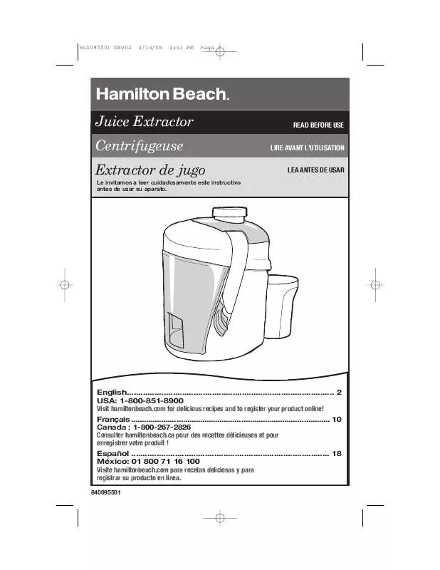 Mode d'emploi HAMILTON BEACH 67800