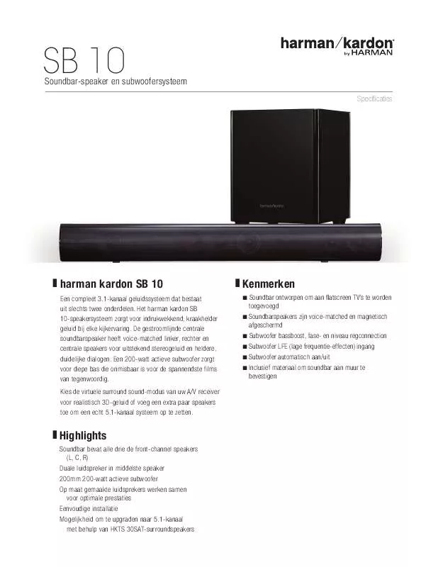 Mode d'emploi HARMAN KARDON SB 10