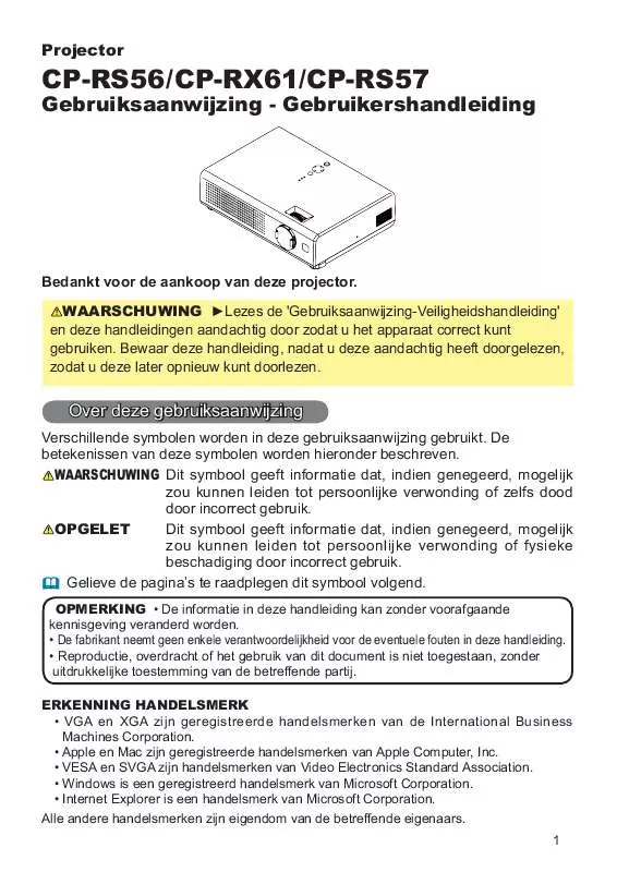 Mode d'emploi HITACHI CP-RS57W