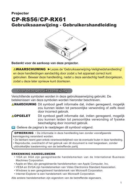 Mode d'emploi HITACHI CP-RX61W