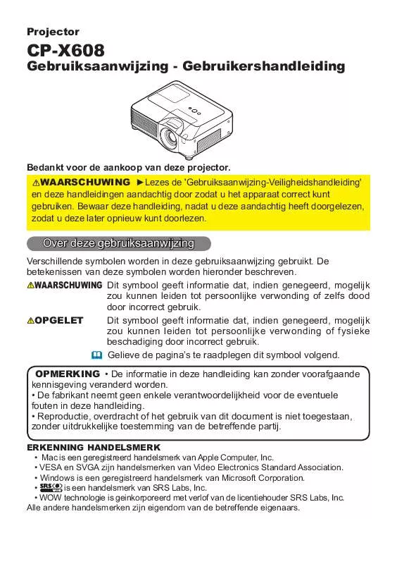 Mode d'emploi HITACHI CP-X608W