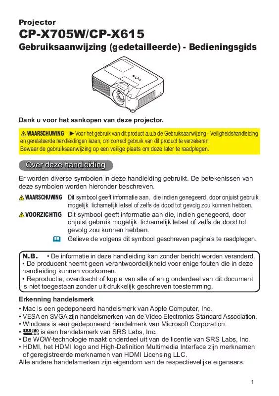 Mode d'emploi HITACHI CP-X705W