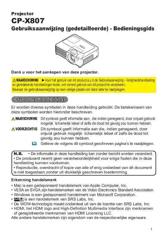 Mode d'emploi HITACHI CP-X807W