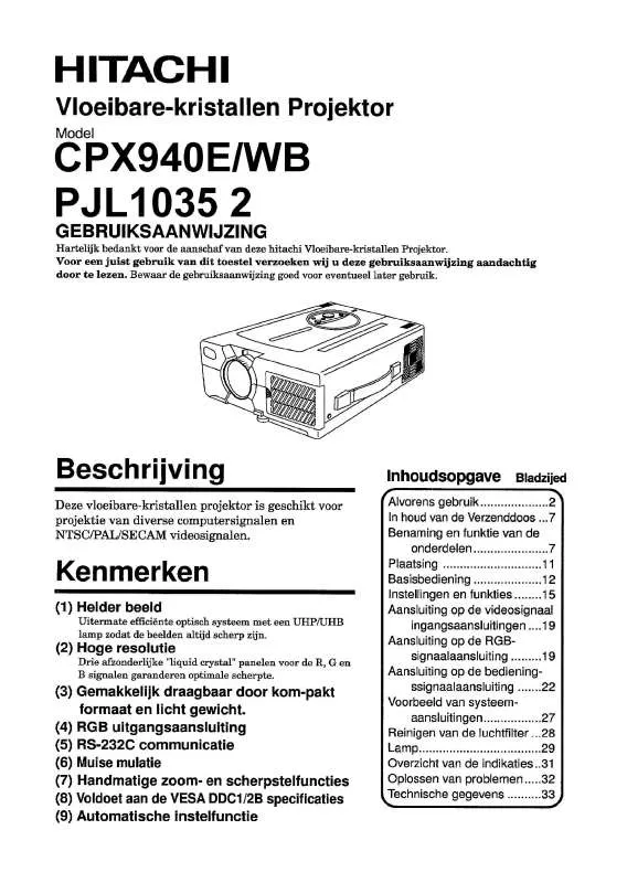 Mode d'emploi HITACHI CP-X940WB