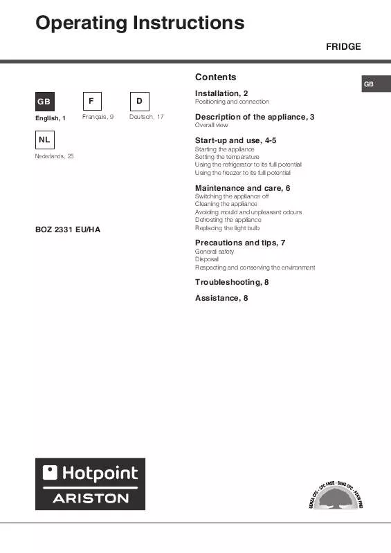 Mode d'emploi HOTPOINT BOZ 2331 EU/HA