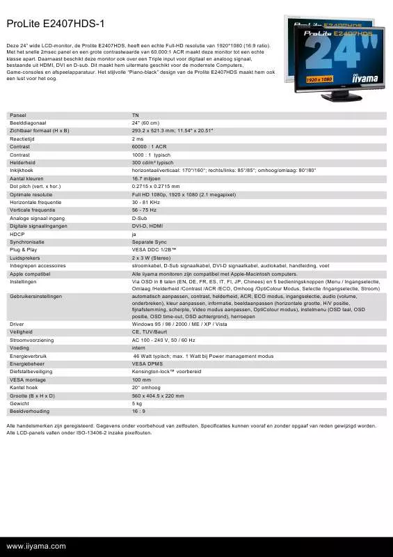 Mode d'emploi IIYAMA PROLITE E2407HDS-1