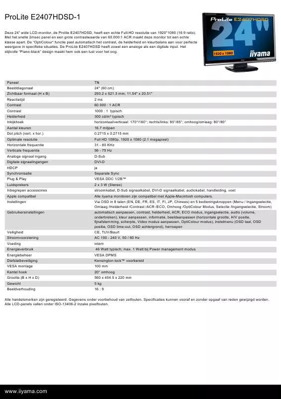 Mode d'emploi IIYAMA PROLITE E2407HDSD-1