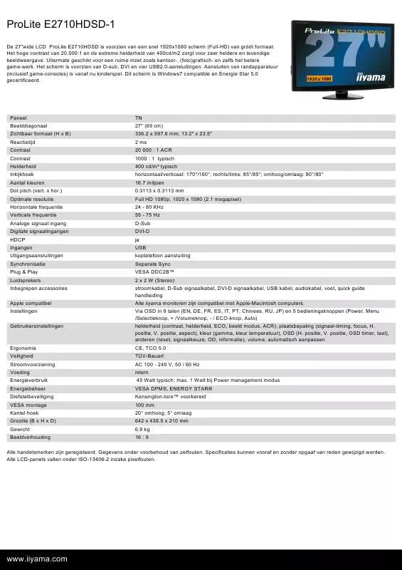 Mode d'emploi IIYAMA PROLITE E2710HDSD-1