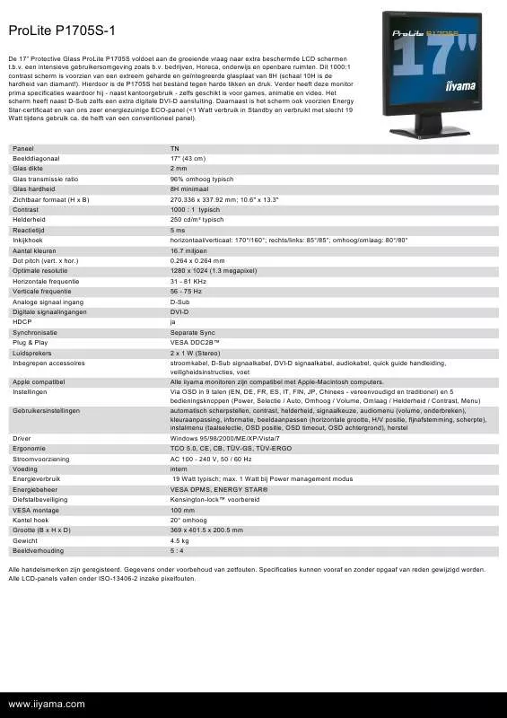 Mode d'emploi IIYAMA PROLITE P1705S-1