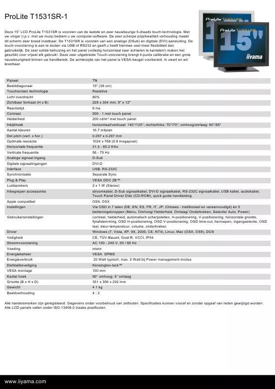 Mode d'emploi IIYAMA PROLITE T1531SR-1