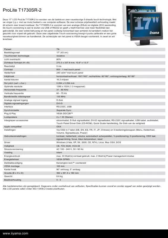 Mode d'emploi IIYAMA PROLITE T1730SR-2