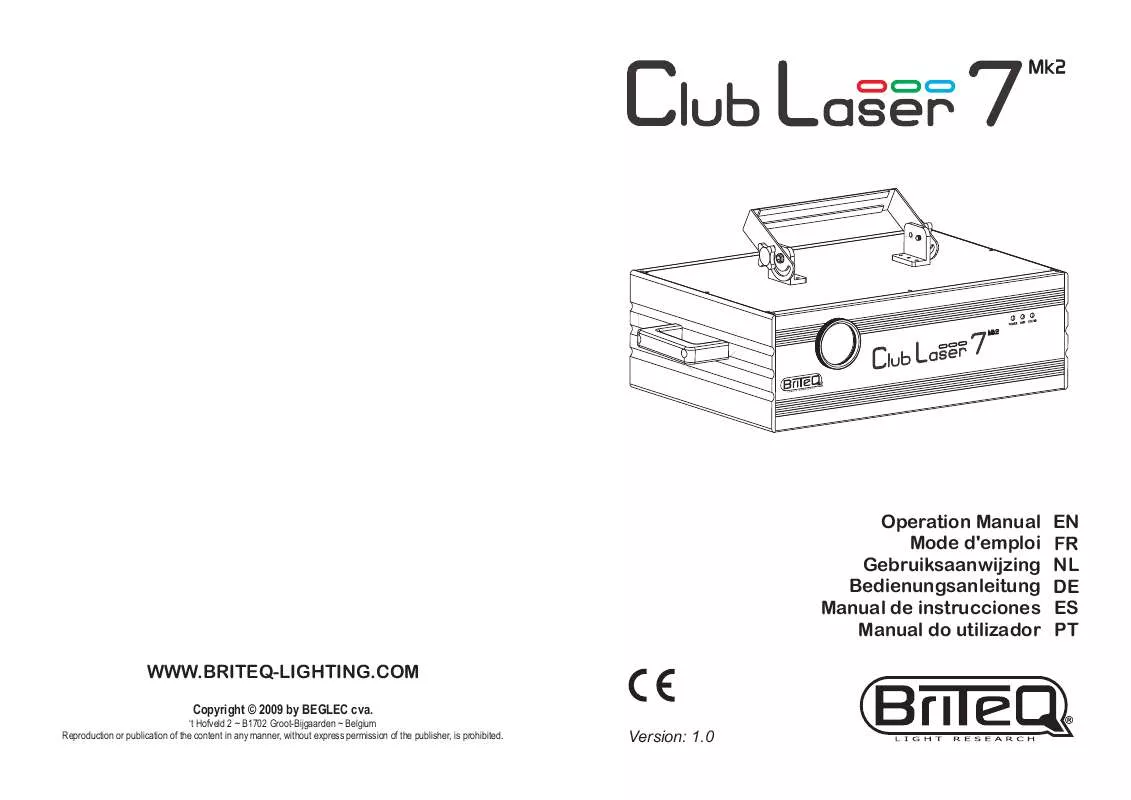 Mode d'emploi JBSYSTEMS LIGHT CLUB LASER 7